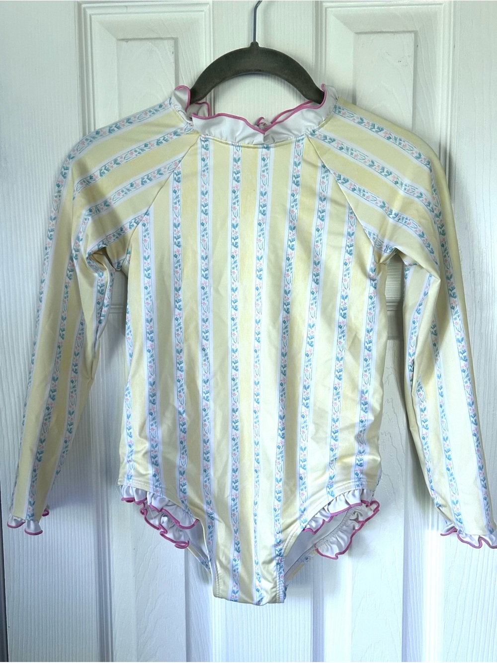 Edgehill Collection Girls Rash Guard One Piece Swimsuit Size 7 Yellow Floral